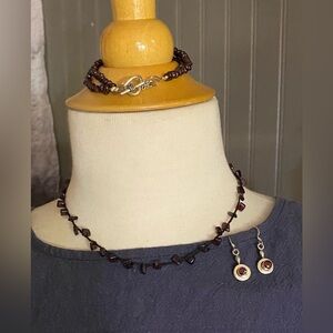 Garnet necklace bracelet earrings set